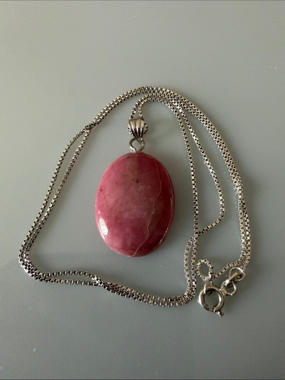 Vintage 925 sterling silver necklace with natural pink gemstone - Picture 3 of 11